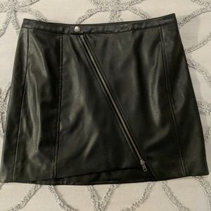 Black Faux Leather Skirt with Zippered Front